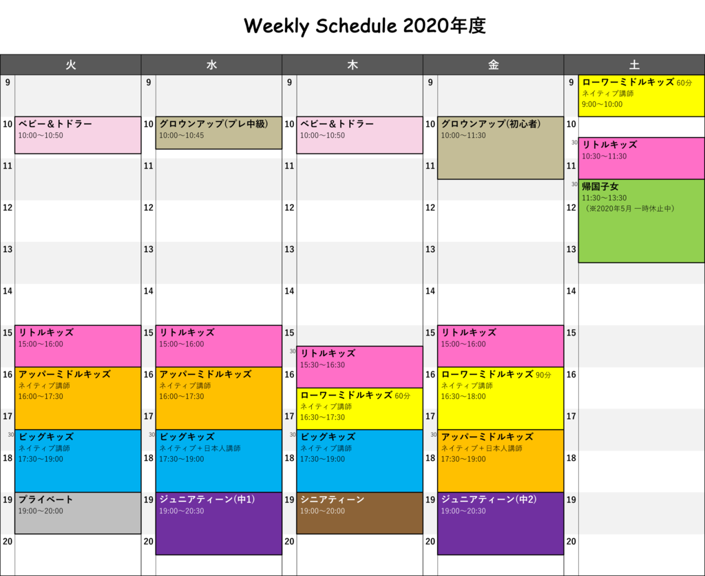 Weekly Schedule 2020年度
